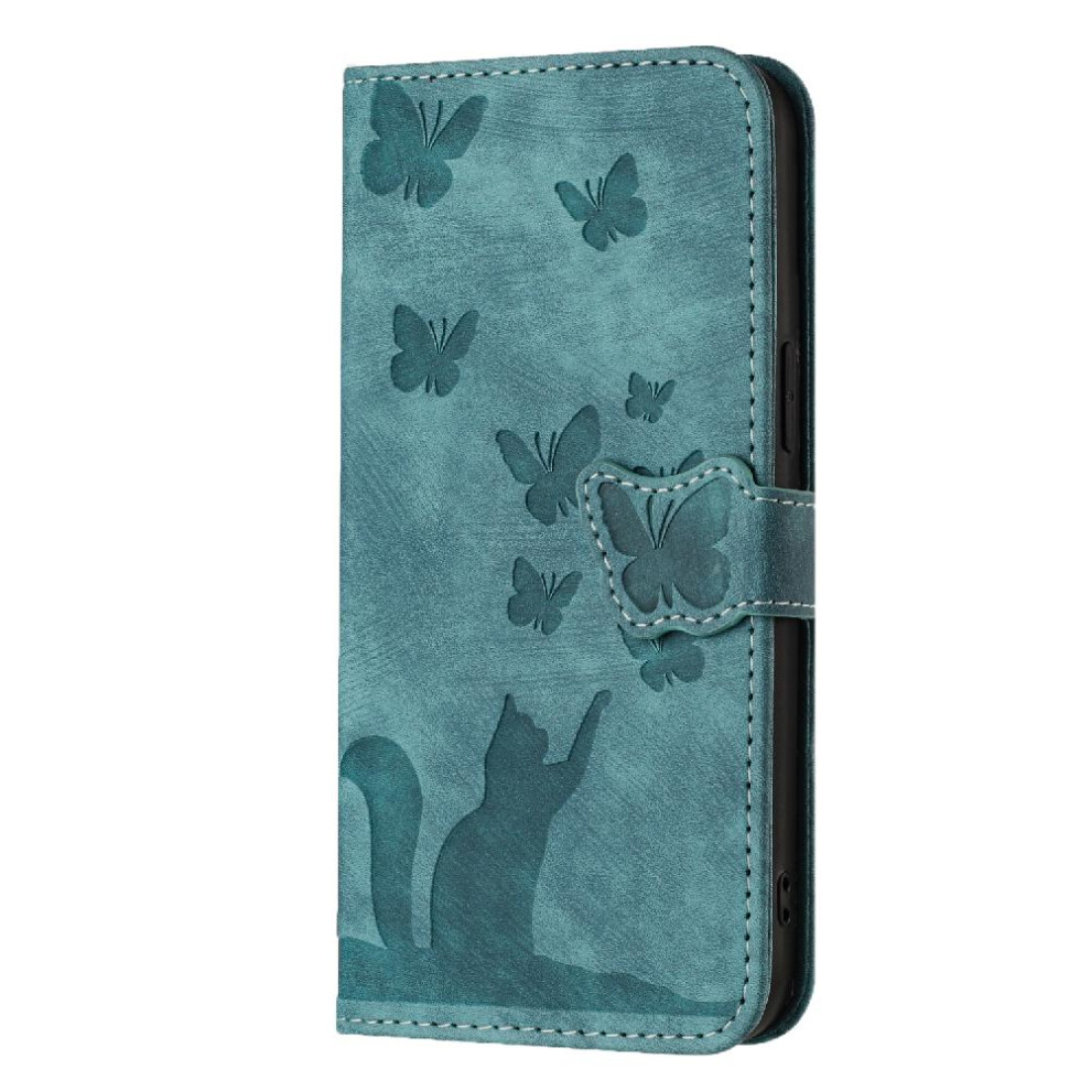 (Blue) Case For Samsung Galaxy A21s Holder Cover Embossed Butterfly Cat Wallet Case Flip Folio Card Pocket Blue 764563690831