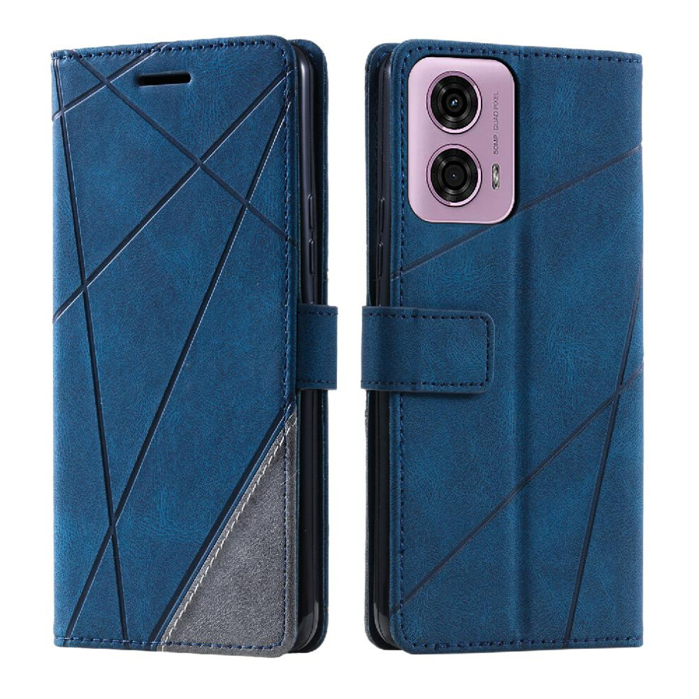 (Blue) Case For Motorola Moto G04/G24 Magnetic Shockproof Card Holder Kickstand Pu Leather Wallet Flip Folio Blue 764563690855