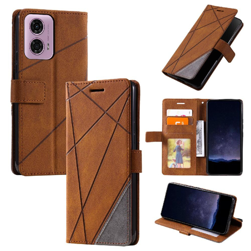 (Brown) Case For Motorola Moto G04/G24 Magnetic Shockproof Card Holder Kickstand Pu Leather Wallet Flip Folio Brown 764563690893