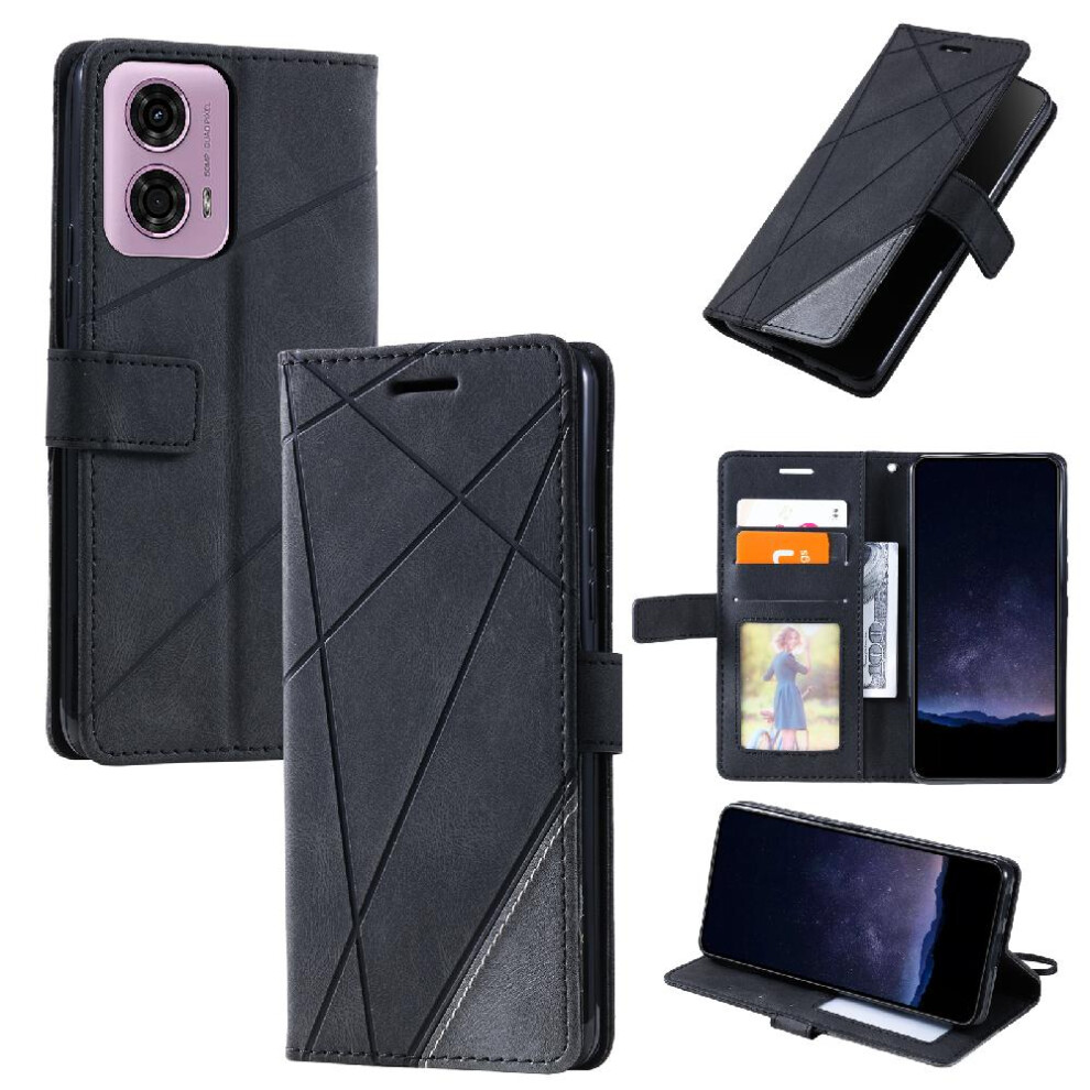 (Black) Case For Motorola Moto G04/G24 Magnetic Shockproof Card Holder Kickstand Pu Leather Wallet Flip Folio Black 764563690879