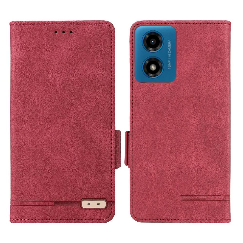 (Red) Case For Motorola Moto G04/G24 Full Protection Card Insertion Leather Folio Flip Case With Card Holder Kickstand Magnetic Carbon Fiber Red 764563691166