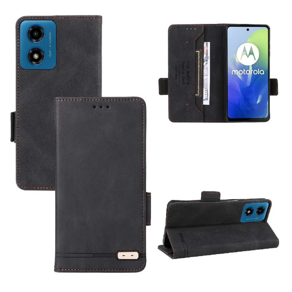 (Black) Case For Motorola Moto G04/G24 Full Protection Card Insertion Leather Folio Flip Case With Card Holder Kickstand Magnetic Carbon Fiber Black 764563691197