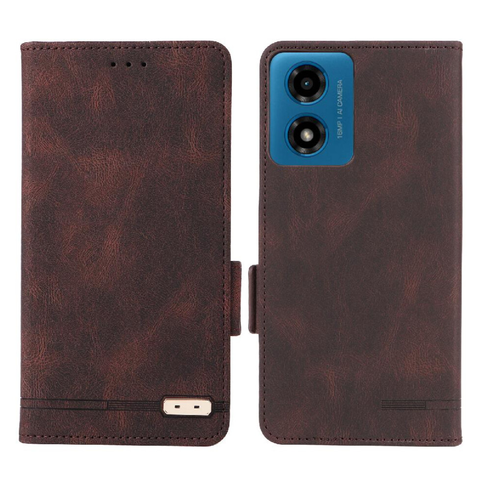 (Brown) Case For Motorola Moto G04/G24 Full Protection Card Insertion Leather Folio Flip Case With Card Holder Kickstand Magnetic Carbon Fiber Brown 764563691180