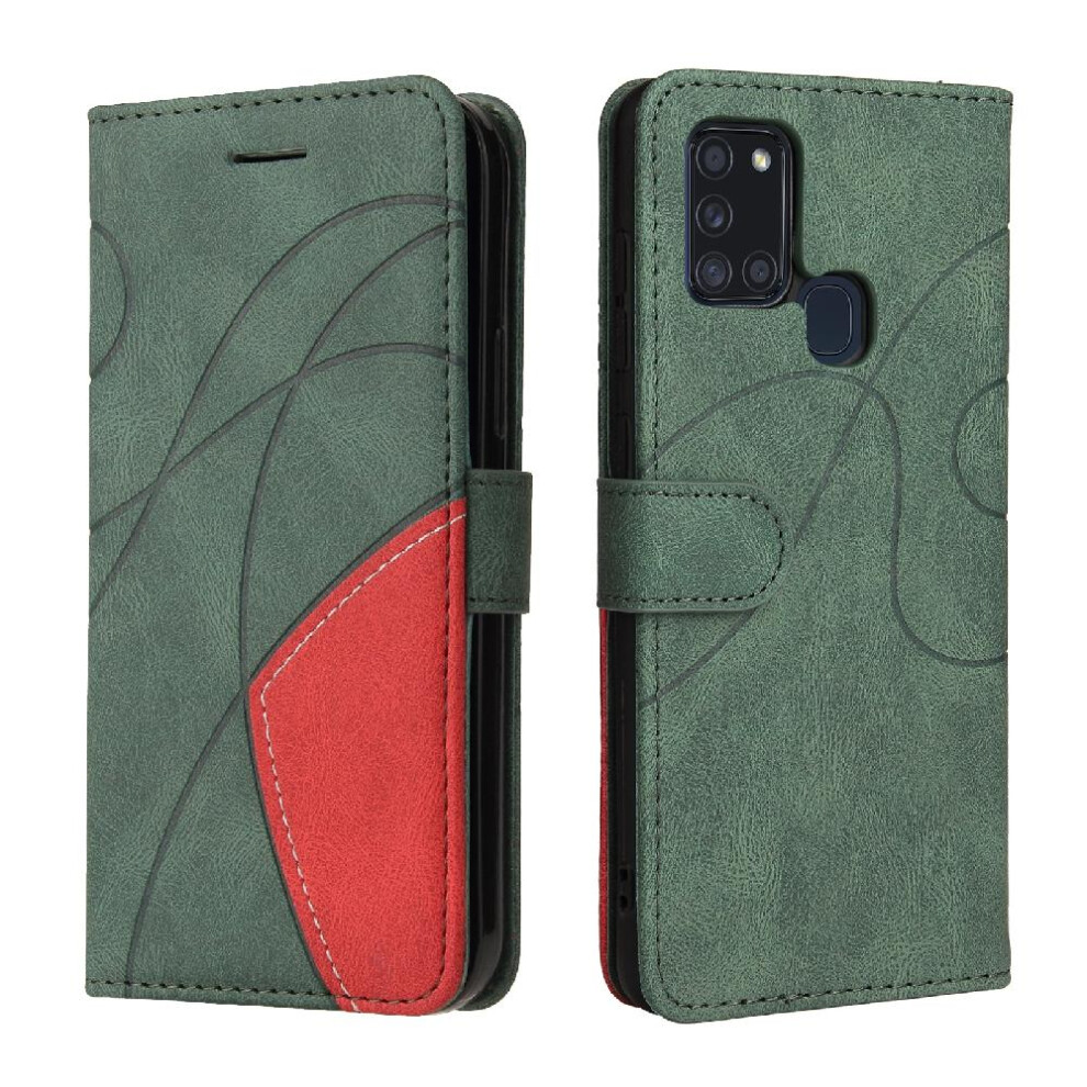 (Green) Case For Samsung Galaxy A21s Pu Leather Flip Folio Case With Card Slot Stand Two-Color Stitching Kickstand Protective Green 764563691333