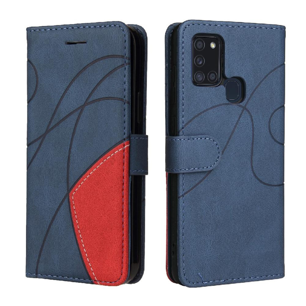 (Blue) Case For Samsung Galaxy A21s Pu Leather Flip Folio Case With Card Slot Stand Two-Color Stitching Kickstand Protective Blue 764563691364
