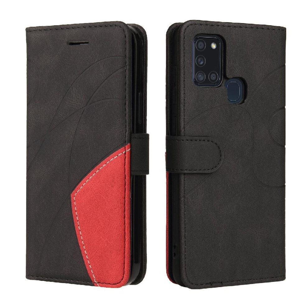(Black) Case For Samsung Galaxy A21s Pu Leather Flip Folio Case With Card Slot Stand Two-Color Stitching Kickstand Protective Black 764563691340