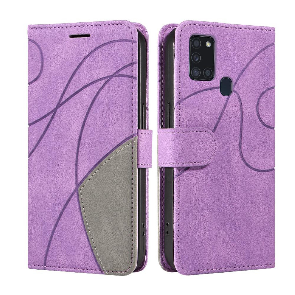 (Purple) Case For Samsung Galaxy A21s Pu Leather Flip Folio Case With Card Slot Stand Two-Color Stitching Kickstand Protective Purple 764563691326