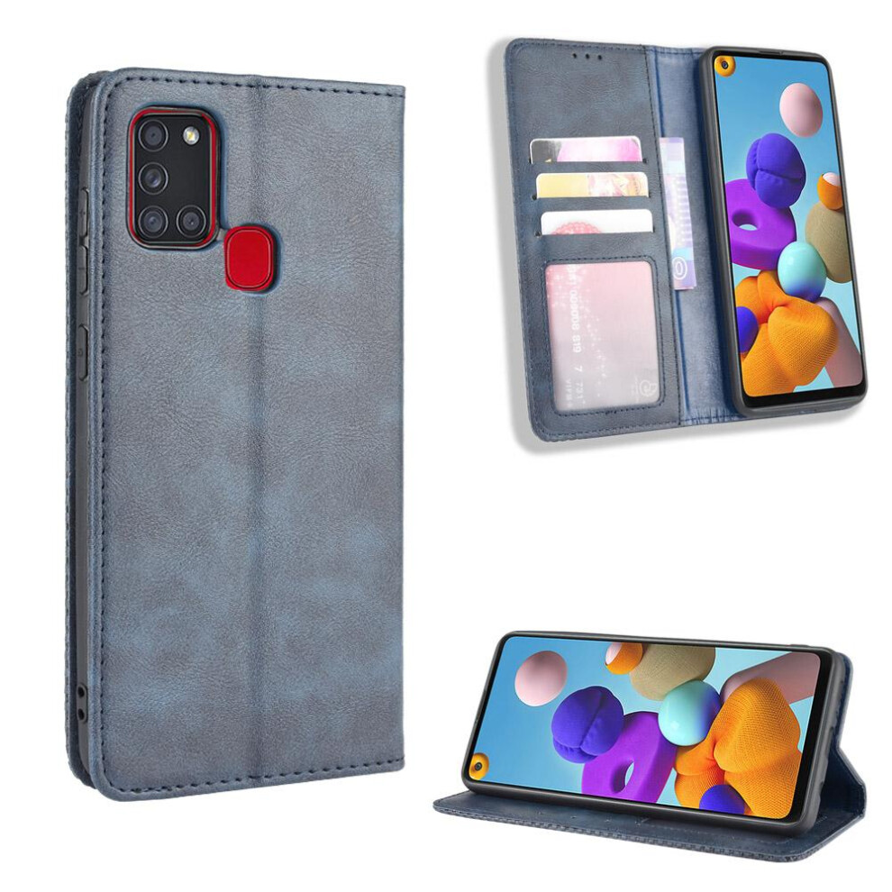 (Blue) Case For Samsung Galaxy A21s Wallet Pu Leather Magnetic Closure Blue 764563691746
