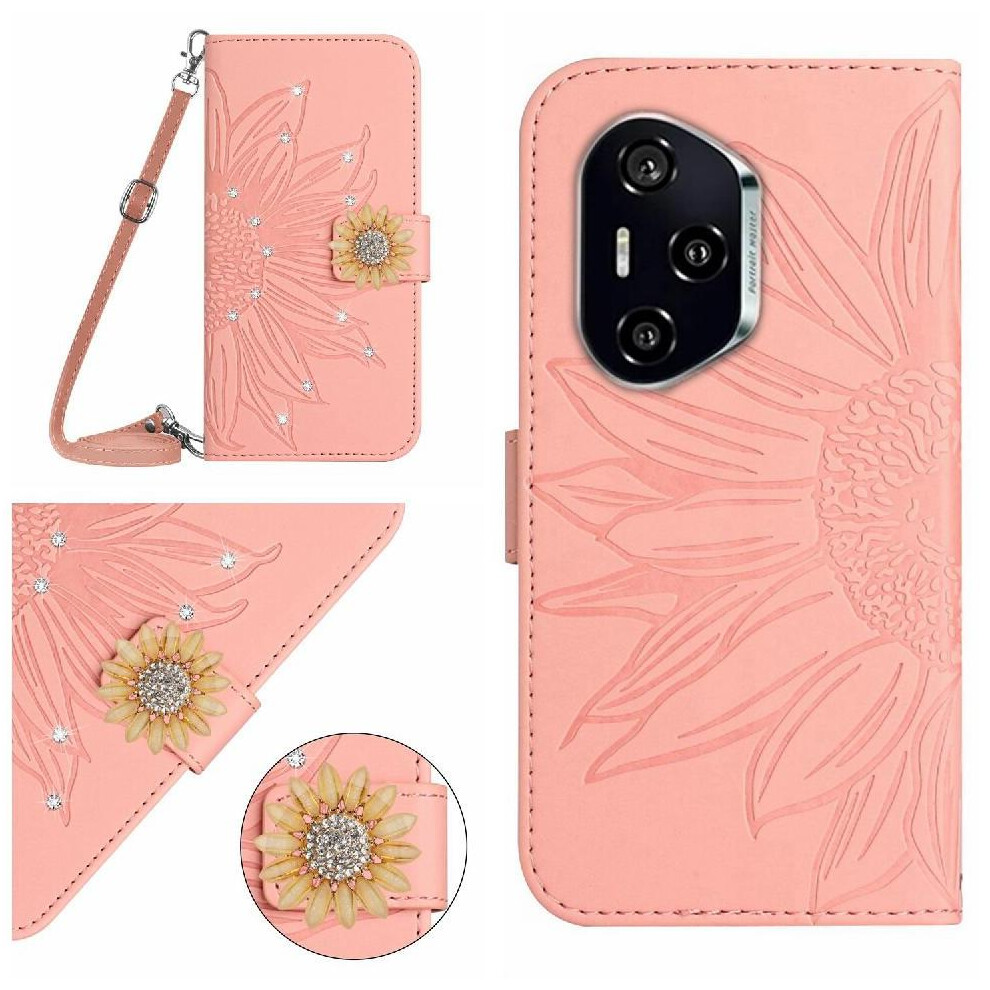 (Pink) Flip Case For Honor 400 Pro Sunflower Kickstand Protective With A Long Lanyard Leather Wallet With Card Slot Stand Pink 764563691760