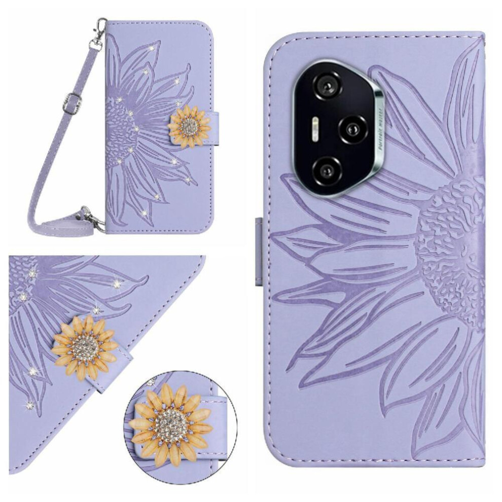 ( Violet) Flip Case For Honor 400 Pro Sunflower Kickstand Protective With A Long Lanyard Leather Wallet With Card Slot Stand Light 764563691784