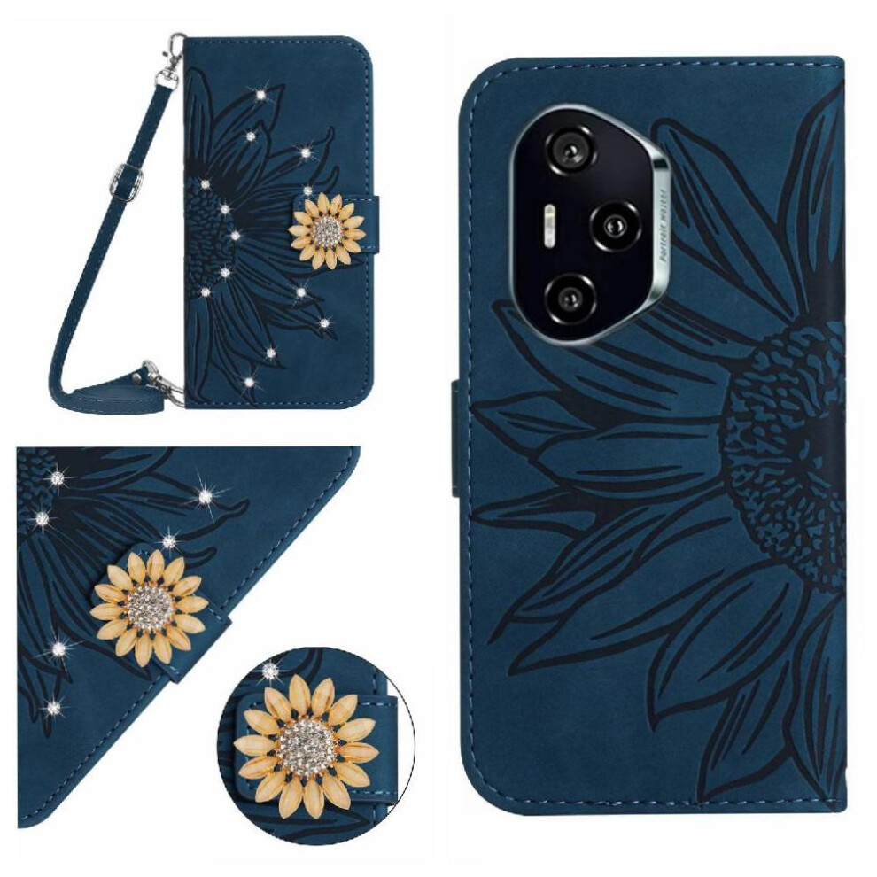 Photos - Case  Flip  for Honor 400 Pro Sunflower Kickstand Protective with A Long Lanyard Leather Wallet with Card Slot(Bottle green )