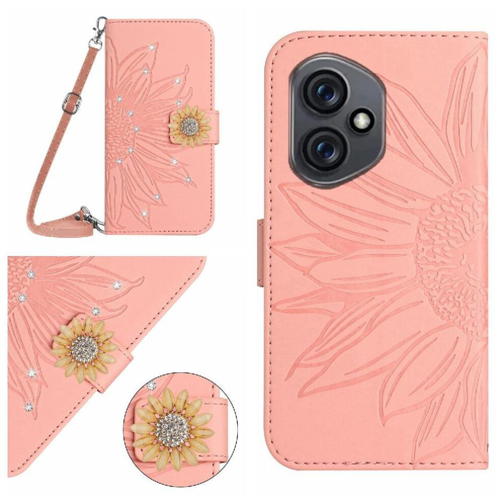 (Pink) Flip Case For Honor 400 With Card Slot Stand Sunflower Leather Wallet With A Long Lanyard Kickstand Protective Pink 764563691869