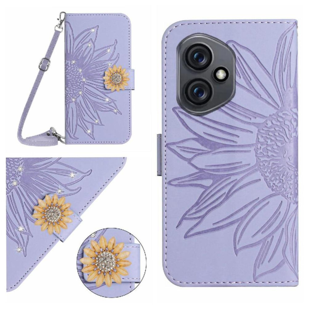 ( Violet) Flip Case For Honor 400 With Card Slot Stand Sunflower Leather Wallet With A Long Lanyard Kickstand Protective Light 764563691883