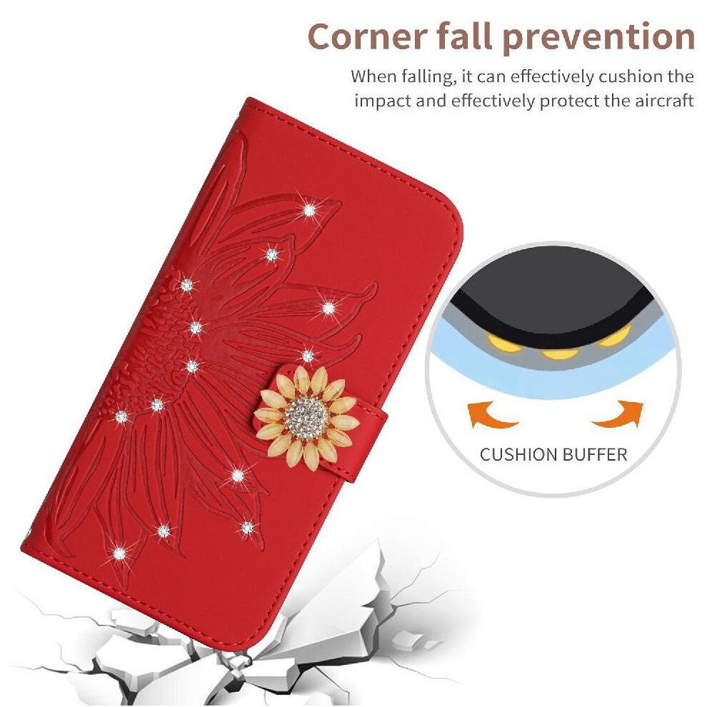 (Red) Flip Case For Honor 400 With Card Slot Stand Sunflower Leather Wallet With A Long Lanyard Kickstand Protective Red 764563691876