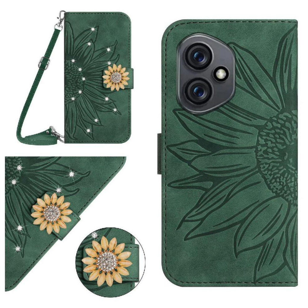 (Green) Flip Case For Honor 400 With Card Slot Stand Sunflower Leather Wallet With A Long Lanyard Kickstand Protective Green 764563691920
