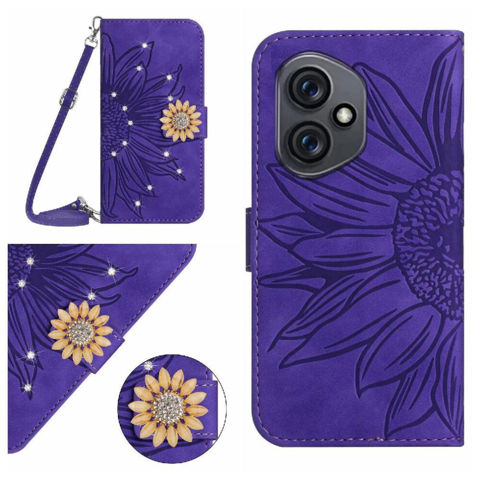 ( Violet) Flip Case For Honor 400 With Card Slot Stand Sunflower Leather Wallet With A Long Lanyard Kickstand Protective Dark 764563691951