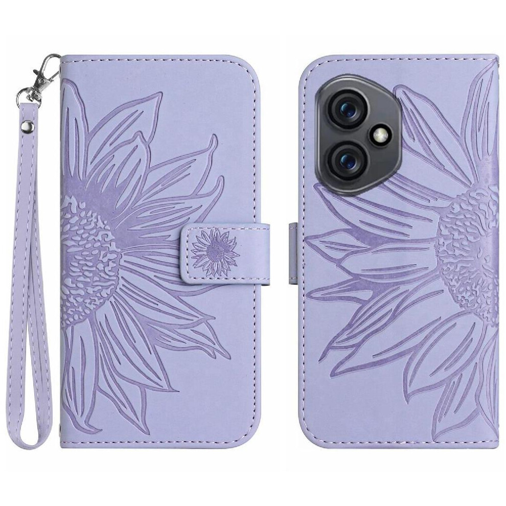 Photos - Case   for Honor 400 Luxury Pu Leather Short Strap Embossed Sunflower with Card Slots Holder Flip Wallet Phone(Light Violet)