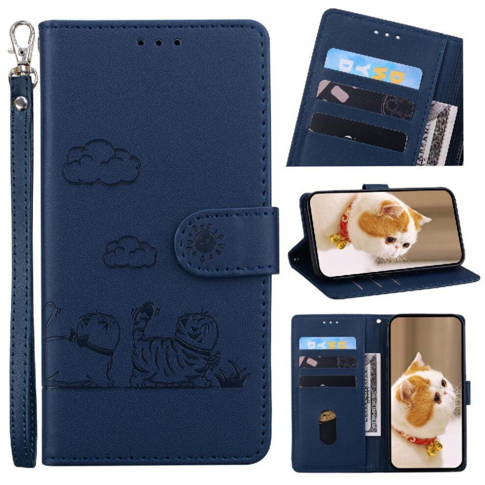 (Blue) Flip Case For Honor 400 Lite Cat Rfid Card Slot Holder Kickstand Leather Wallet Blue 764563692828