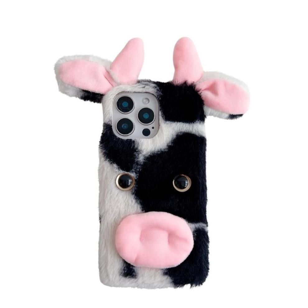 (Black) Case For Honor 400 5G Cow Phone Case Autumn And Winter Lovely Fuzzy Fluffy Cartoon Cow Black 764563692842