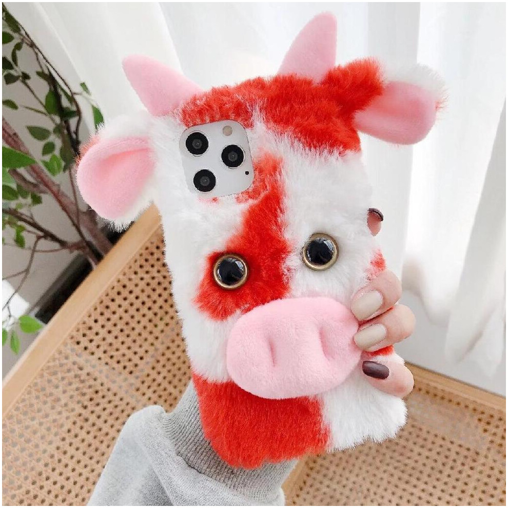 (Red) Case For Honor 400 5G Cow Phone Case Autumn And Winter Lovely Fuzzy Fluffy Cartoon Cow Red 764563692866