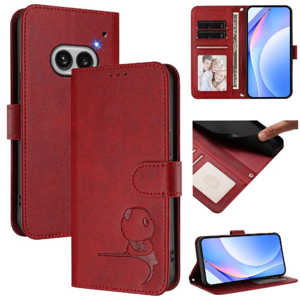 (Red) Phone Case For Nothing Phone 2A Card Slots Holder Kickstand Pu Leather Magnetic Rfid Blocking Flip Folio Red 764563693597