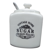 Vintage Home Square White Edition Sugar Jar With Spoon Traditional