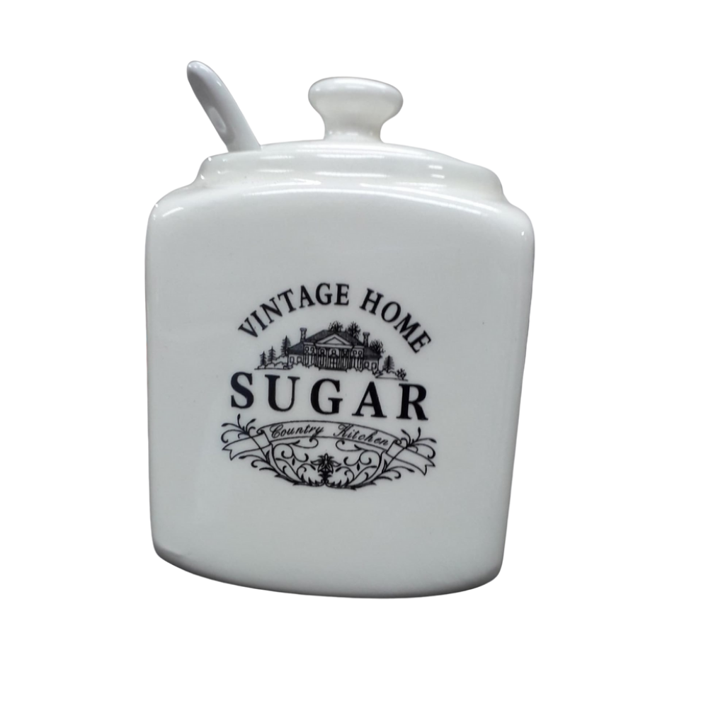 Premier Housewares Vintage Home Square Edition Sugar Jar With Spoon Traditional White