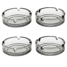 (4) Round Glass Classic Ashtray 10.2cm Round for Cigarettes Indoor Outdoor