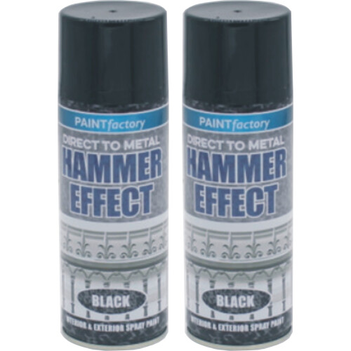 2 x 400ml Hammer Effect Black Spray Paint Direct Metal Auto