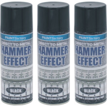 3 x 400ml Hammer Effect Black Spray Paint Direct Metal Auto
