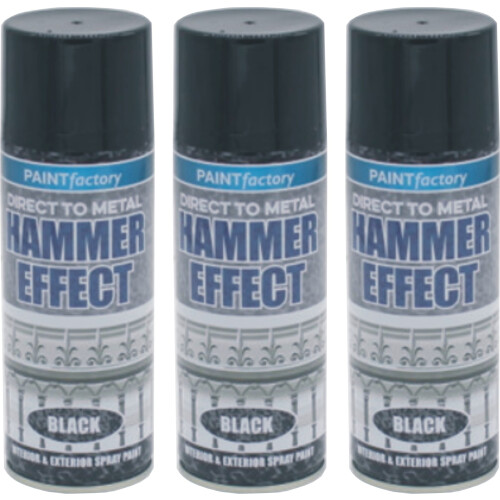 3 x 400ml Hammer Effect Black Spray Paint Direct Metal  Auto