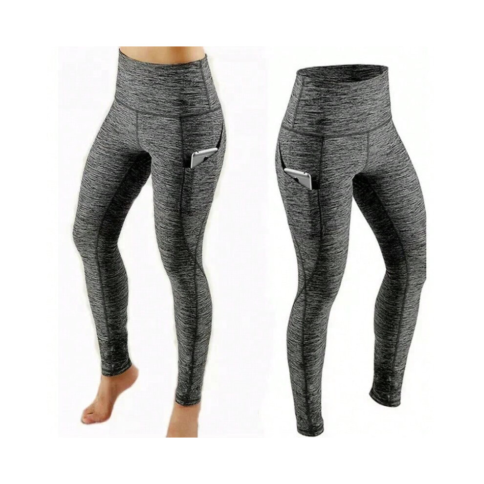 (Grey, M) High Waist Legging Pockets Fitness Bottoms Running Sweatpants for Women Quick-Dry Sport Trousers Workout Yoga Pants