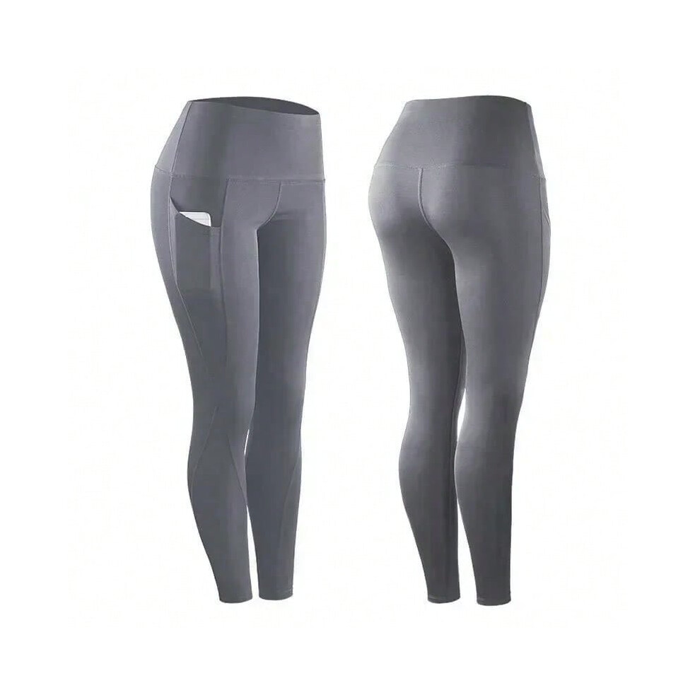 (Dark Grey, XL) High Waist Legging Pockets Fitness Bottoms Running Sweatpants for Women Quick-Dry Sport Trousers Workout Yoga Pants