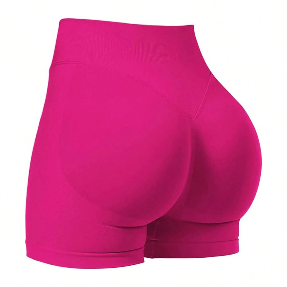 (S, Rose Red) Women's summer shorts low waist seamless shorts gym shorts yoga shorts running shorts and high stretch cycling training shorts
