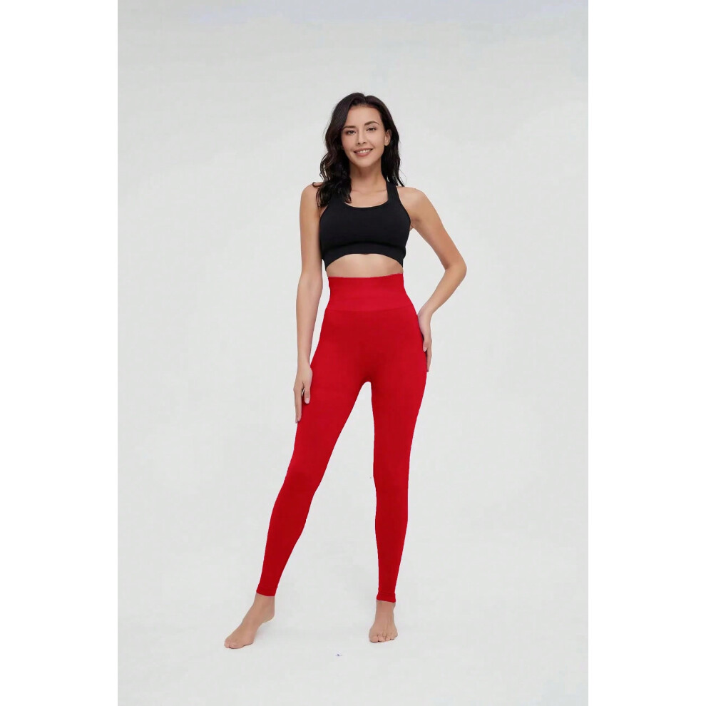 (Red, M) Seamless Knitted Leggings Women High Waist Sports Pants  High Elastic Gym Workout Running Leggings Sexy Hip Liftting Leggings