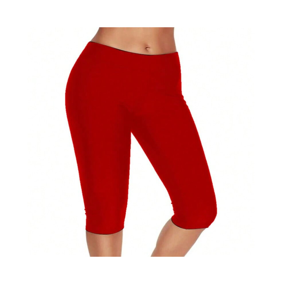 (Wine red, L) High Waist Push Up Fitness Leggings Crop Wide Waistband Cycling Short Leggings Workout Jogging For Women Training Leggings