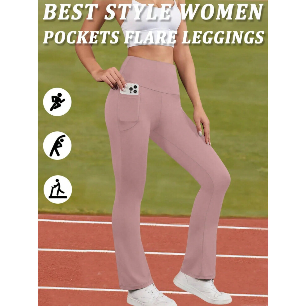 (-5, S) Women's Super Soft Flare Pants with Pockets High Waisted Tummy Control Workout Yoga Push Up Gym Fitness Leggings Bell Bottoms