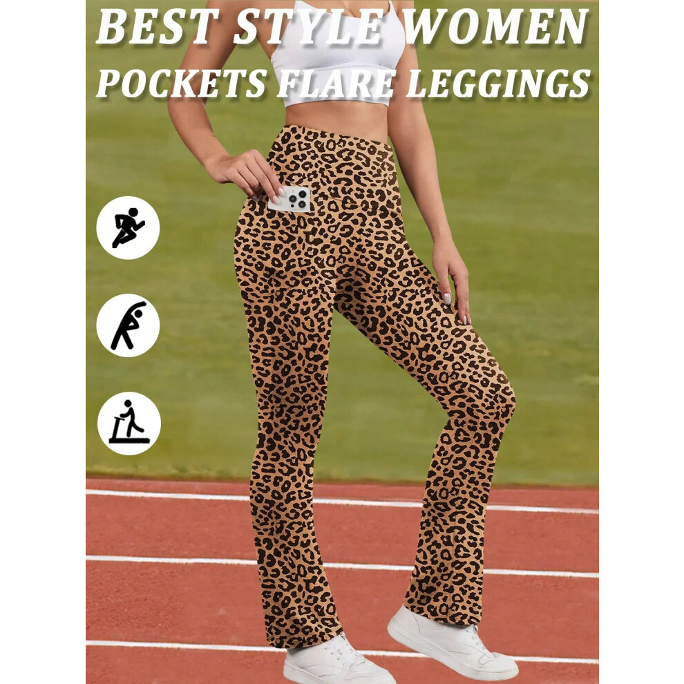 (-7, XL) Women's Super Soft Flare Pants with Pockets High Waisted Tummy Control Workout Yoga Push Up Gym Fitness Leggings Bell Bottoms