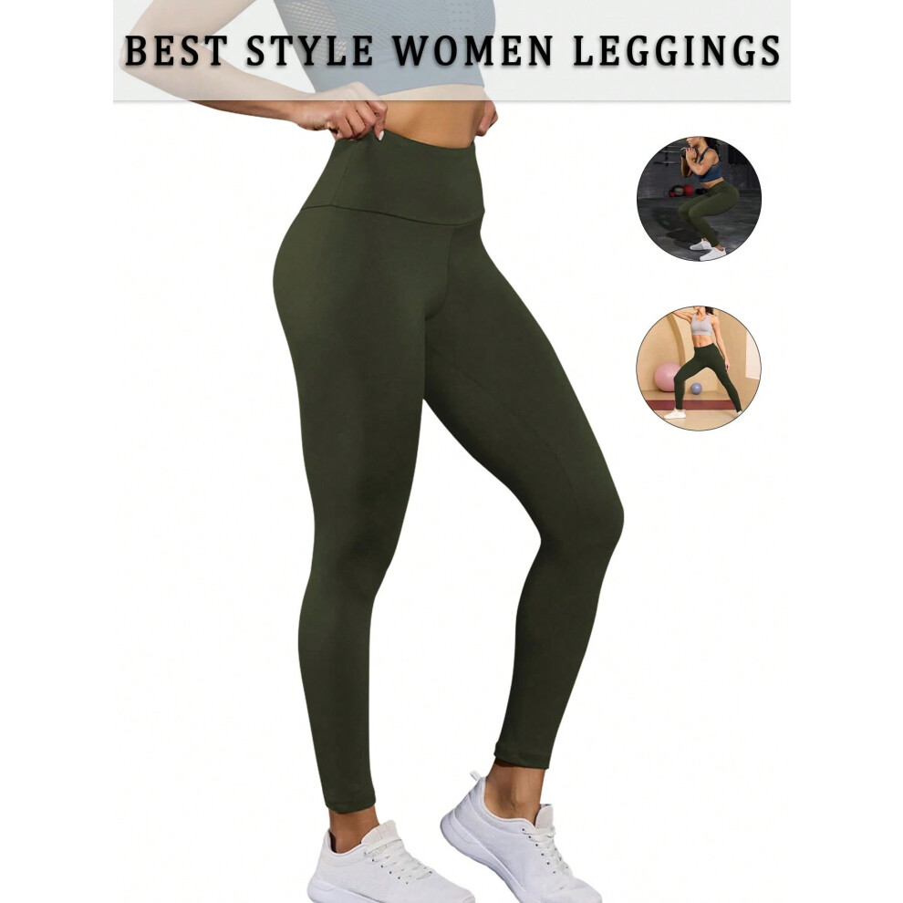 (Army green-13, S) Women's Super Soft Leggings High Waisted Tummy Control No See Through Workout Yoga Running Athletic Push Up Gym Fitness Leggings
