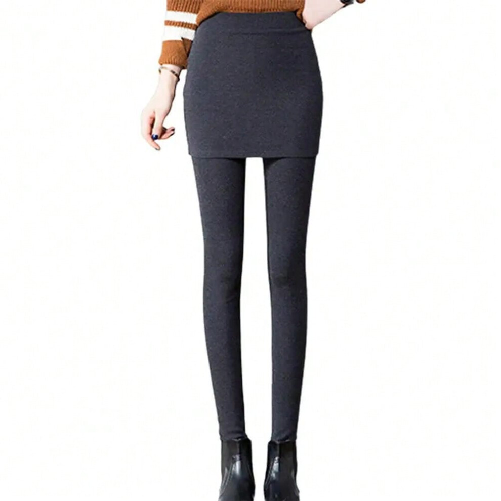 (Black Gray, 4XL) Simple  Pants Bottoms Pure Color Skirted Leggings Solid Color with Skirt Women Trousers for Travel