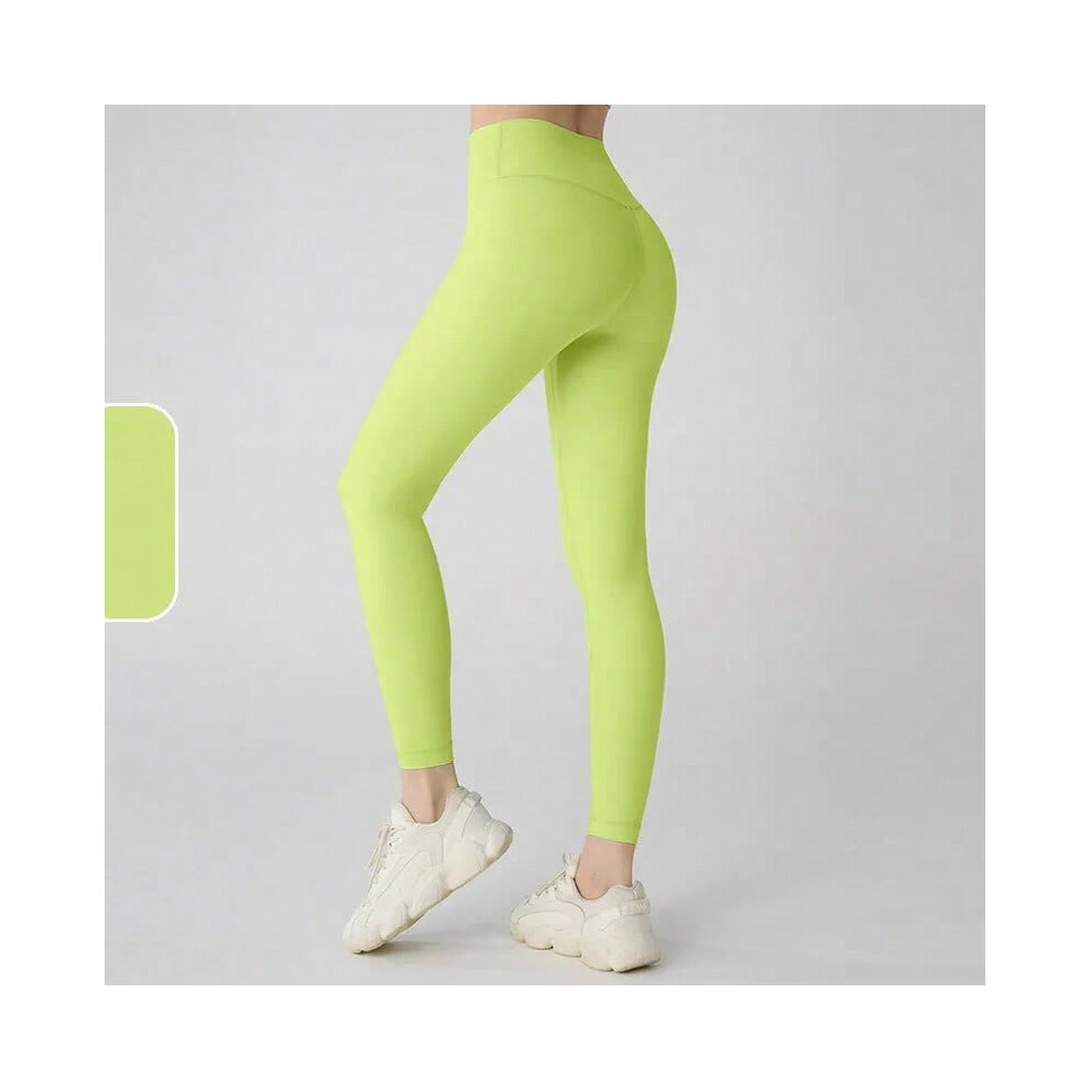 (Mustard Green, L) High Waist Naked feeling Nylon Gym Yoga Pants Women Leggings For Fitness Long Pants Women Hip Push UP Tights Women Clothing