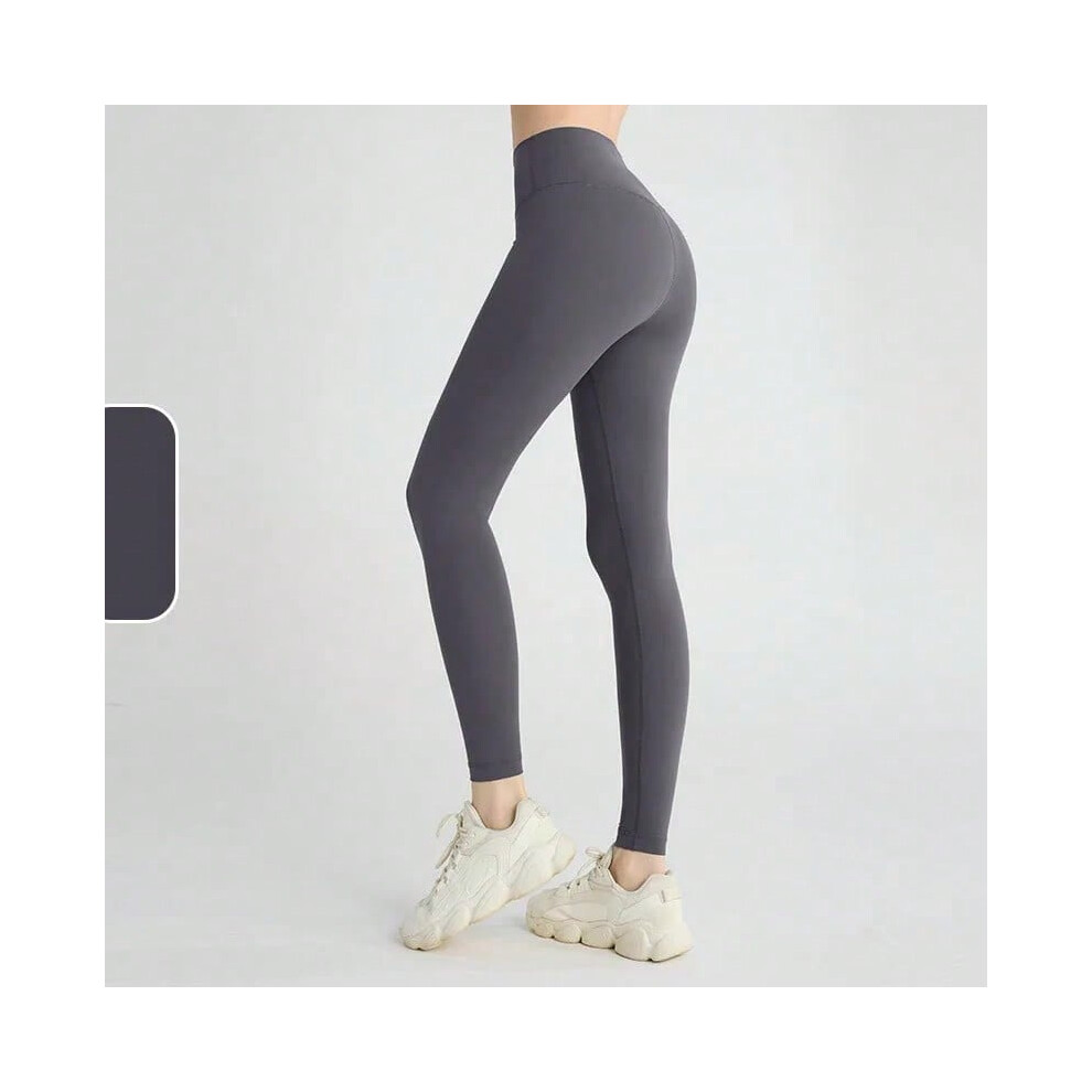 (Dark Grey, L) High Waist Naked feeling Nylon Gym Yoga Pants Women Leggings For Fitness Long Pants Women Hip Push UP Tights Women Clothing
