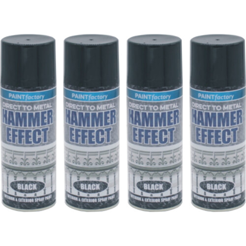 4 x 400ml Hammer Effect Black Spray Paint Direct Metal  Auto