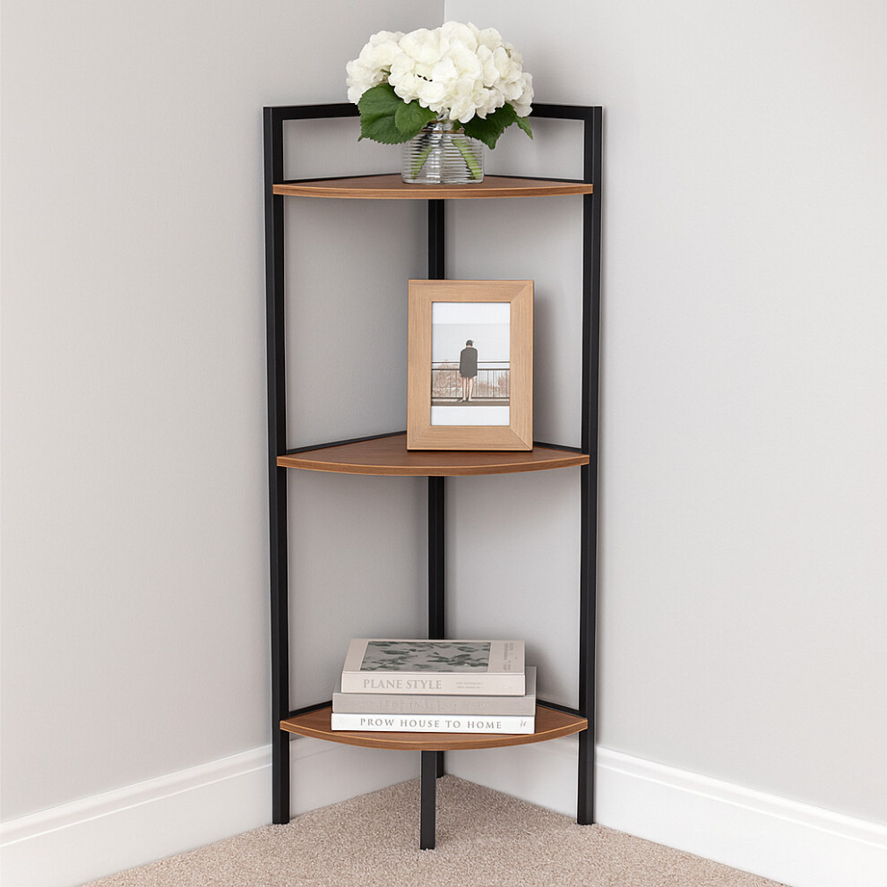 3 Tier Metal & MDF Rustic Corner Cabinet Free Standing Bookcase