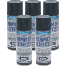 5 x 400ml Hammer Effect Black Spray Paint Direct Metal Auto