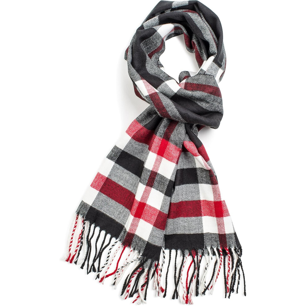 (Red) HkeDes Tartan Plaid Cashmere Feel Classic Soft Luxurious Winter Scarf For Men Women-image-OPC-PHPRQR6-NEW