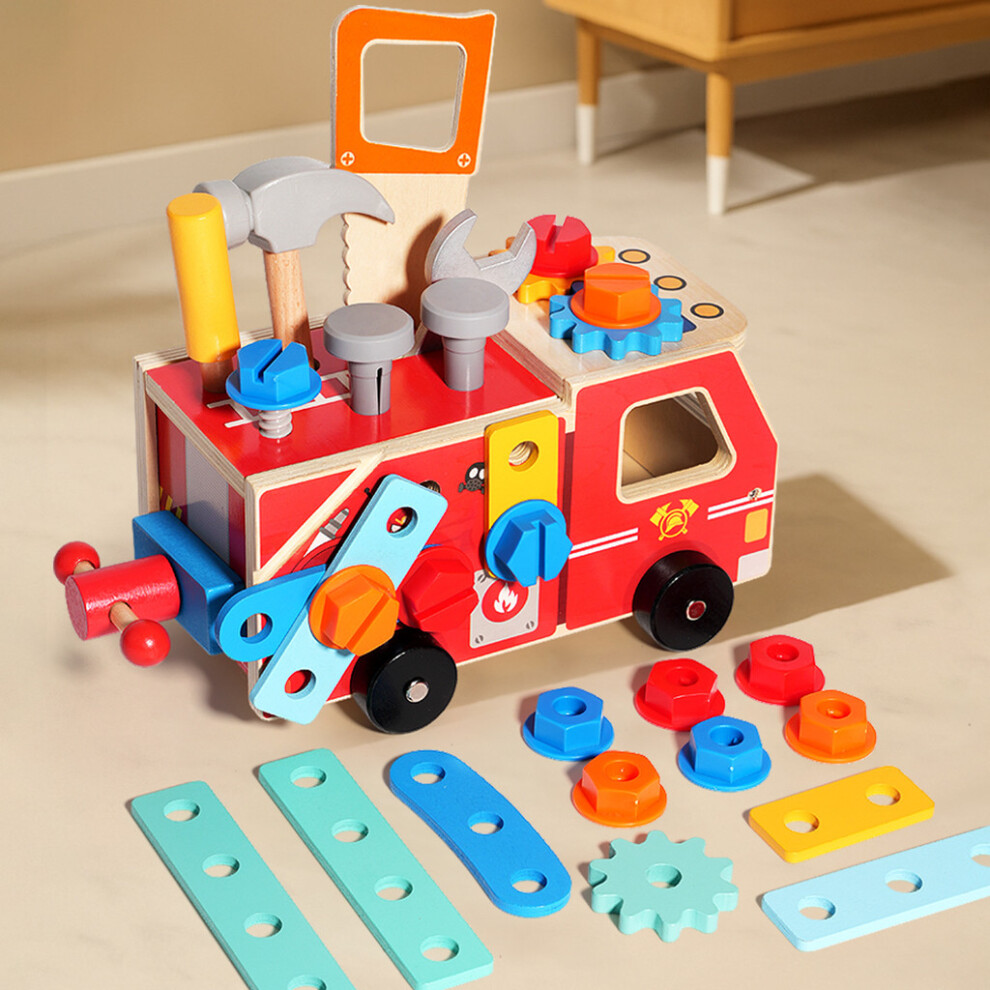 Truck Childrens Fire Nut Truck Combination Disassembly Car Puzzle Toy Wooden