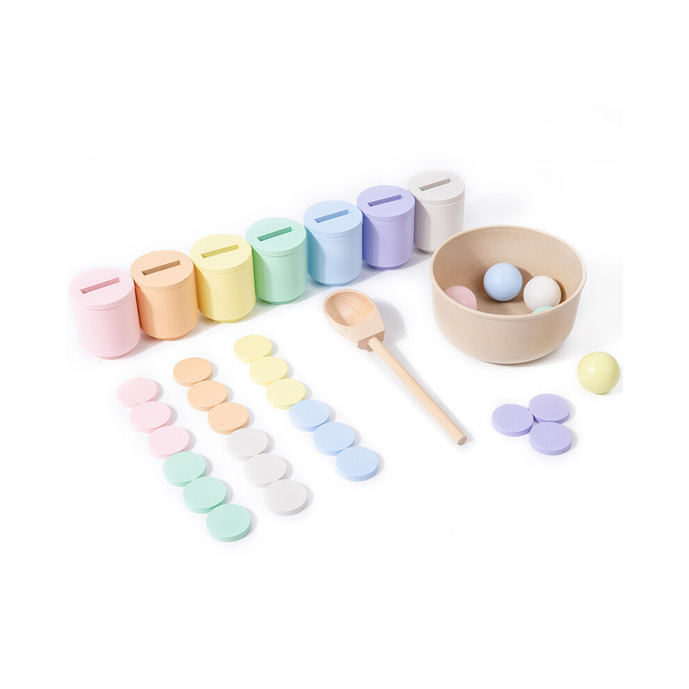 (Macaron Seven Colors) Wooden And Balls Cups Children Puzzle Toy For Color Classification Counting And-image-OPC-PHPRVWM-NEW