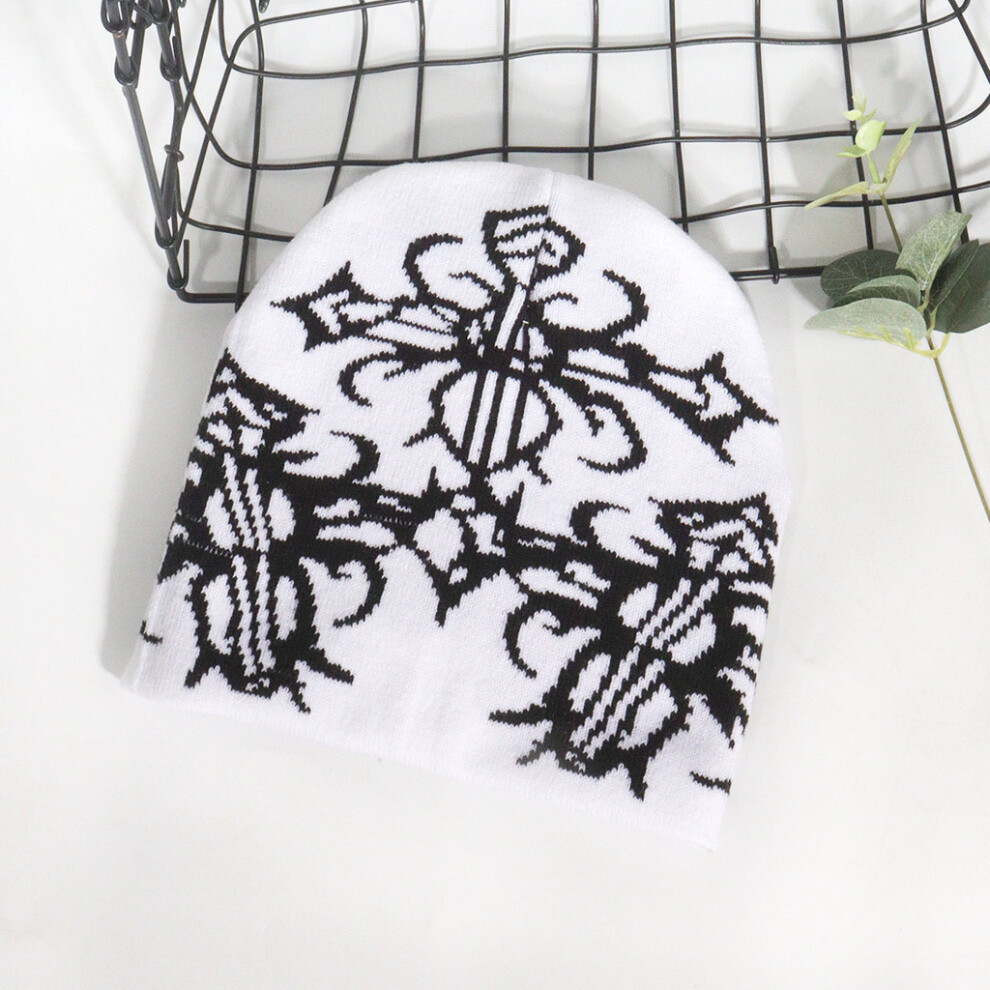 (White) Versatile Neutral Pattern Double Sided Jacquard Knitted Hat For Cycling Outdoor-image-OPC-PHPRVZP-NEW