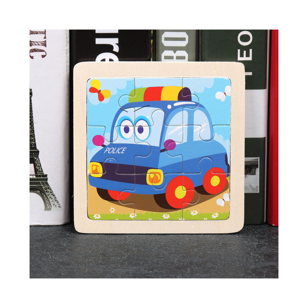(Police Car) Wooden Childrens Flat Puzzle With Airplane Giraffe Panda Whale Print Dinosaur